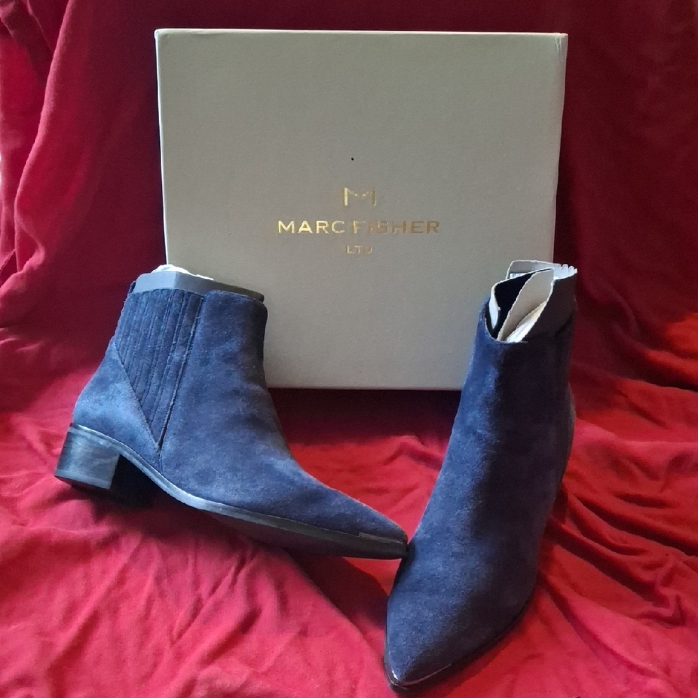 Marc Fisher Dark Blue Suede Ankle Boots